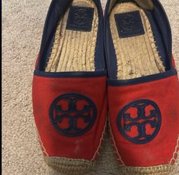 Tory Burch Red & Navy Canvas Espadrilles – Size 8