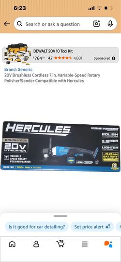 20 V Brushless Cordless 7 in Variable speed Rotary Polisher/Sander compatible with Hercules