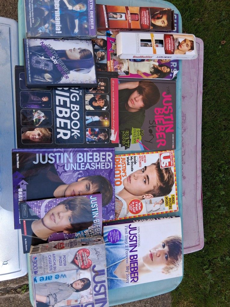Lot of Justin Bieber merchandise