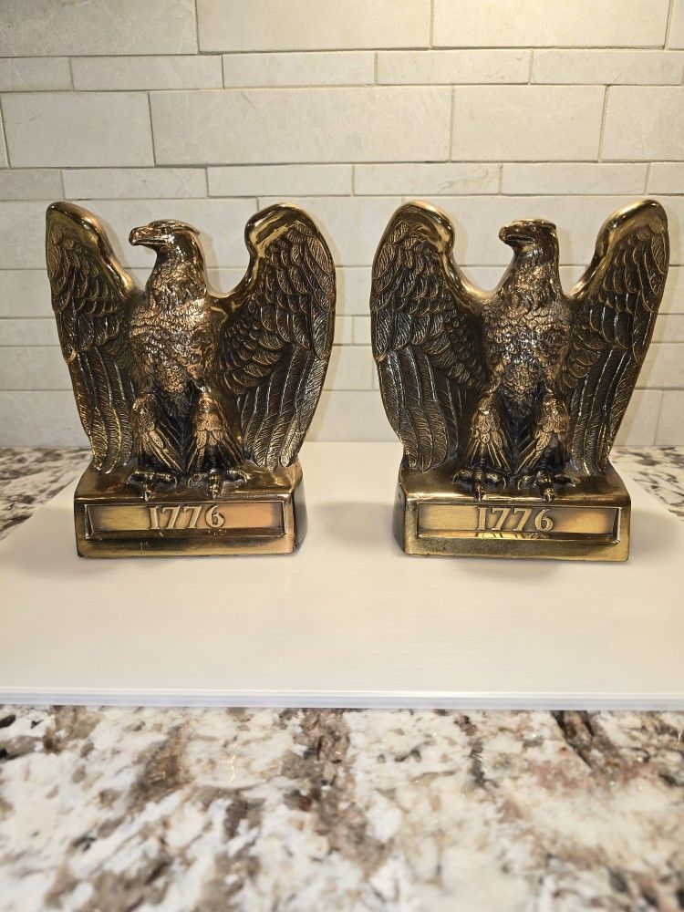 Pair of Vintage Brass 1776 Eagle Bookends
