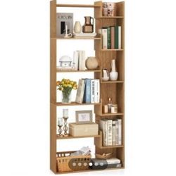 6-Tier Wooden Bookshelf with 2 Kits Open Shelf