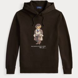 *NEW* Men Polo RALPH LAUREN Polo Bear Fleece Hoodie BROWN Size M 