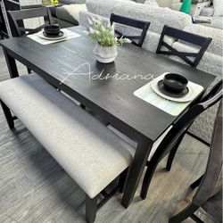 6-pc Dining Table Set With Bench 