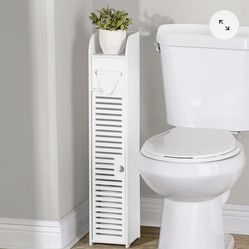 White Bathroom Storage Cabinet, slim toilet paper cabinet