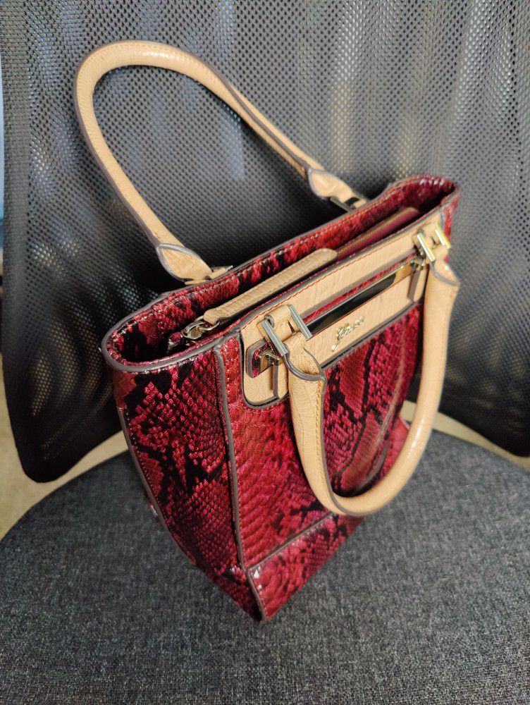 GUESS Faux Snake Skin Leather Tote Purse Handbag