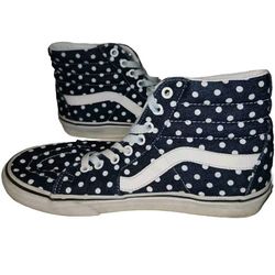 VANS Womens Size 9 Shoes Denim Blue White Polka Dot Hi-Top Sneakers