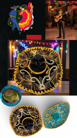 Vintage Authentic PIGALLE XXXXX Black & Gold Mexican Sombrero Mariachi Hat
