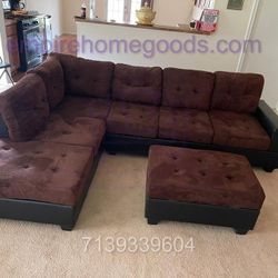 "Brown/Black Reversible Sectional with Matching Storage Ottoman! BRAND NEW! PAY AT DELIVERY!
"

