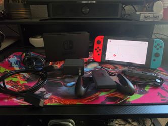 Nintendo Switch Neon Red/Blue Bundle - Complete with All Original Accessories