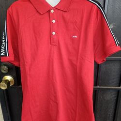 Michael Kors Polo Men's Medium T-Shirt With MK Logo In Shoulders - Crimson Red