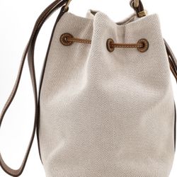  canvas and leather, bucket bag, single - shoulder/cross - body bag, women's style, beige combined with brandy color(24)65