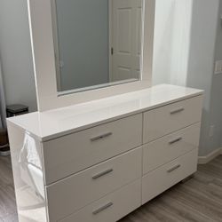 6-Drawer Dresser White High Gloss with Mirror