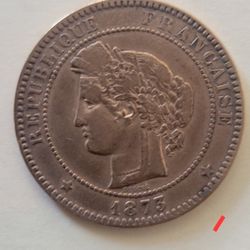 France 1875 10 Centimes Bronce Coin 