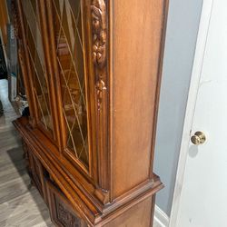 19th Century Antique Carved Oak Renaissance  Hunt Bookcase Cabinet