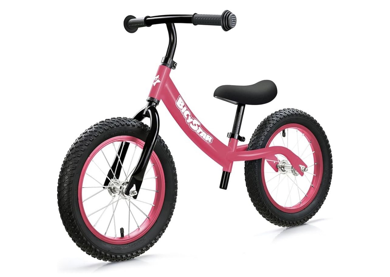 14 Inch Toddler Balance Bike for 3-6 Year Old, Real Rubber Air Tires, No Pedal Kids Bike with Adjustable Seat & Handlebar, Footrest, Gift Bike for 3-5