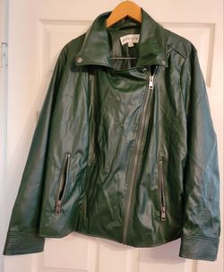 Women's PLUS Size AVA & VIV brand Emerald Green Leather Moto Jacket Size 3x