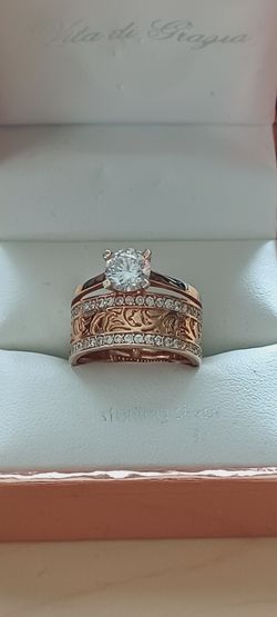 New Sterling Silver Rose Gold Crystal Ring Women's Size 7