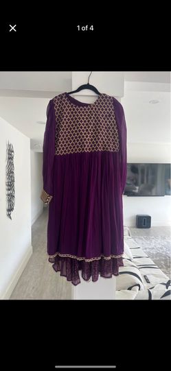 Purple & Gold Pakistani Outfit (Anarkali + Sharara Pants