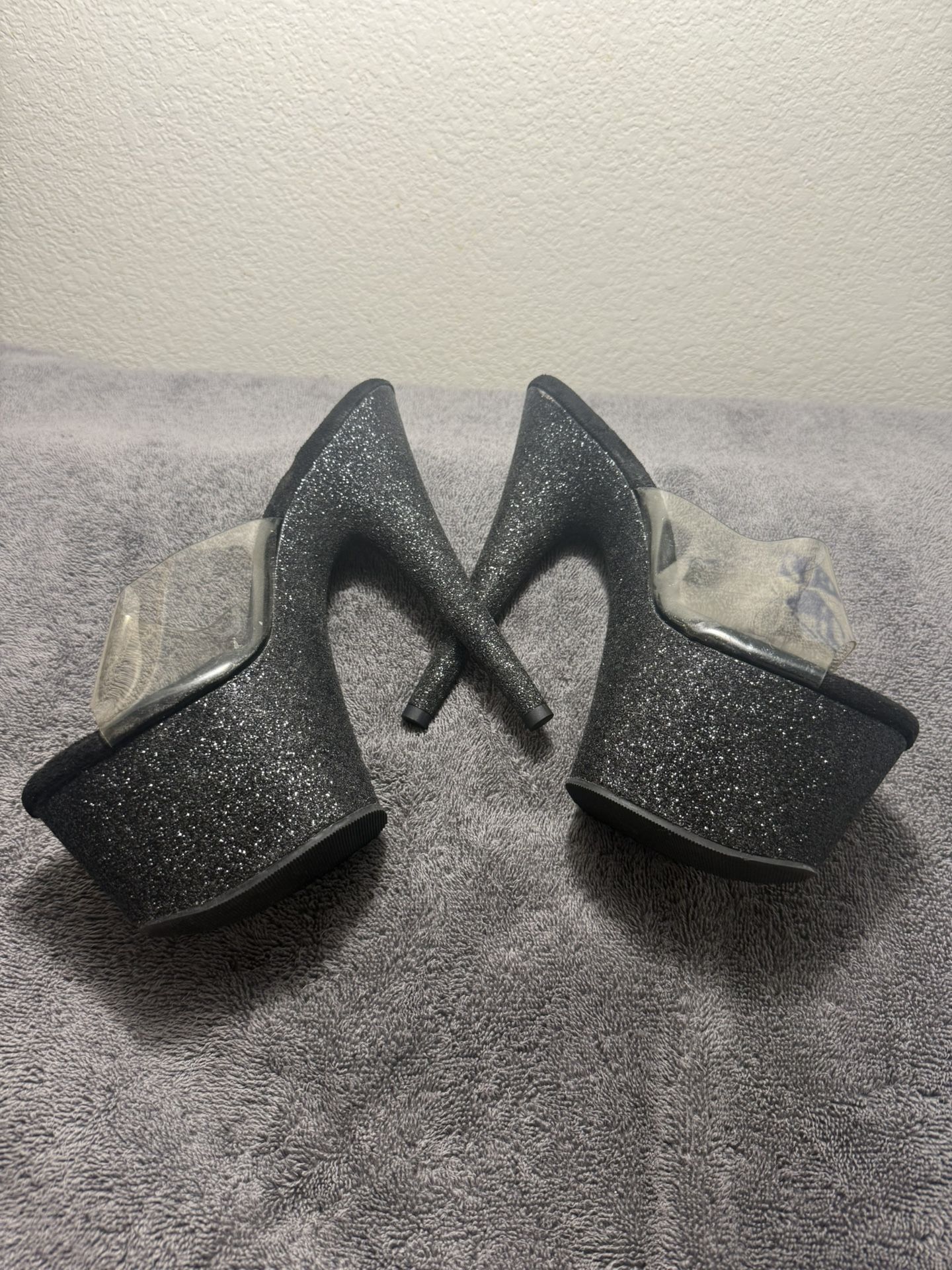Black Women's Sparkly Glitter Pleaser Heels / Pole Dancing Heels | NWOT | Never Worn | $69 | Size : 10