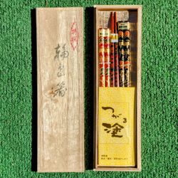 VTG Japanese Chopsticks Tsugaru Wakasa Karanuri Lacquerware Set Of 3 Pairs NOS