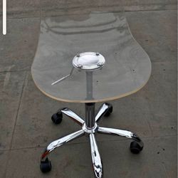 Acrylic Clear Desk Chair, Modern Small Cute Armless Vanity Rolling Plastic Chair Home Office Lucite Ghost Curved Chairs Padded with Sliver Legs and Ad