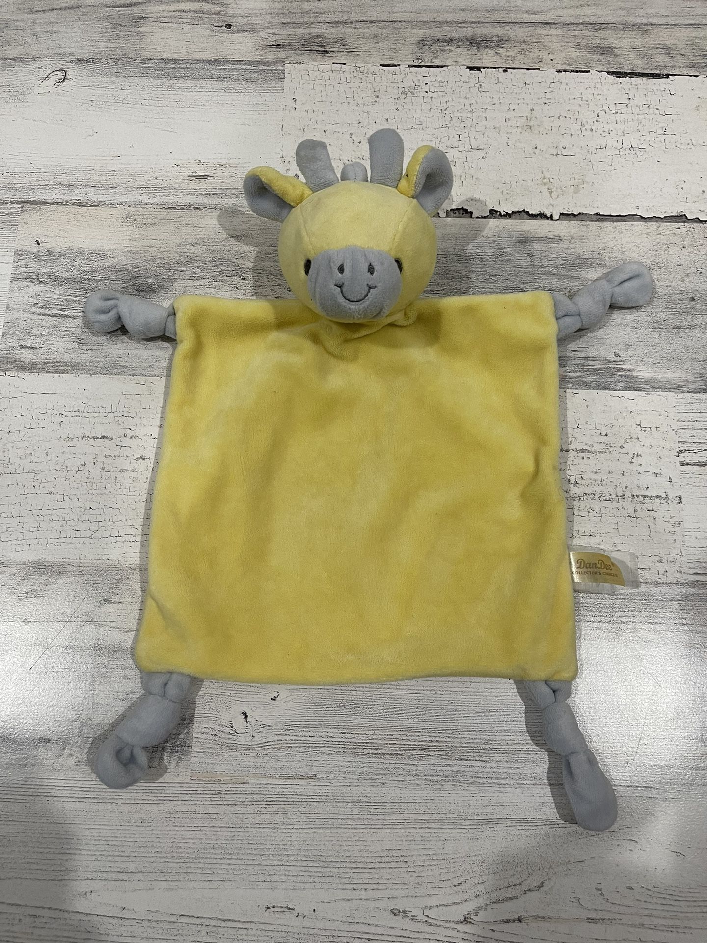 Yellow Giraffe Plush Lovey Baby Security Blanket lovey Gray Knotted Corners