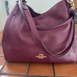 Coach Lexy Maroon Pebble Leather Shoulder Bag
