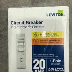 Leviton 20A 1-Pole Plug-On AFCI/GFCI Branch Circuit Breaker, Hydraulic Magnetic, 120 VAC, LB120-DF,