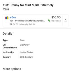 1981 Rare Penny No Designer Initials 