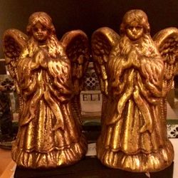New - Ceramic Gold Angel Candle Holders (2) for $20 