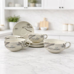 Harmony House Caribbean Cup & Saucer Set of 4 Coastal Scene - Vintage