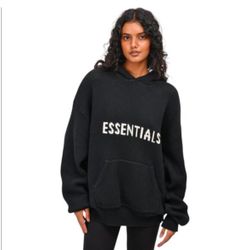Essentials Black Cable Knit Logo Hoodie – Size XXS