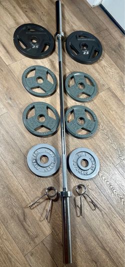 Olympic 6 ft Bar Steel Bar With Cooper Bearings[& Weight Plates: 2X 25s, 4X 10s, and 2X 5s, ] Total 142 lbs]