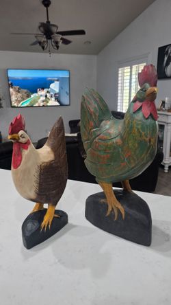 Decorative Wooden Rooster and Hen