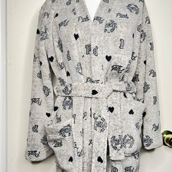 Victoria's Secret PINK Plush Teddy Bath Robe Relaxed Fit Grey Size XS/S
