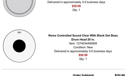 Remo Kick Drum Head Controlled Sound Clear With Black Dot 20inch