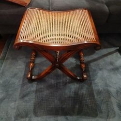 Wood Ottoman/ Chair With Leather Pillow Top