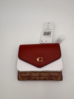 NWT COACH WYN COLORBLOCK LOGO TAN RUST SM WALLET C2329 AUTHENTIC TRIFOLD UNISEX