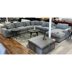 141.5"W Chenille Fabric Corner Sectional Sofa with Right-Facing Chaise, Cupholders, and Charging Ports