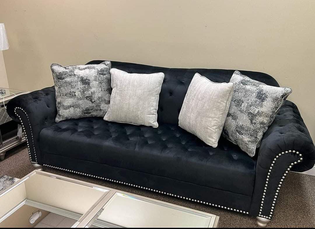 Ashley Black Velvet Sofa and Loveseat (Chair, Accent Chair,Chaise and Ottoman Options) harriotte 