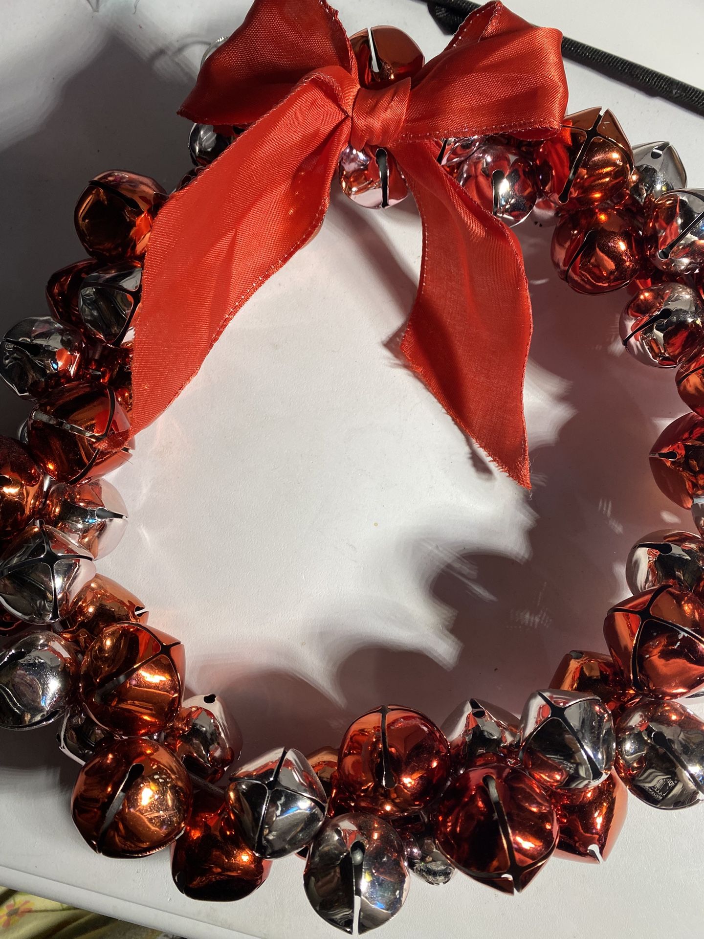 Jingle Bells Wreath Door Decor. Red/silver Metal