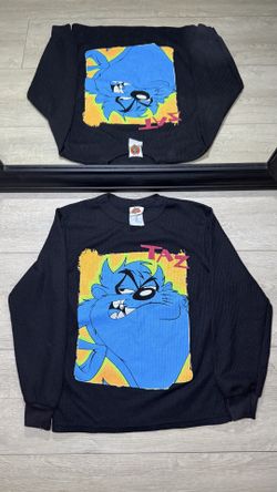 New Vintage 1990s Kids / Youth Taz Portrait Thermal Long Sleeve Shirt