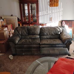 Green Leather Sofa Reclines On Both Ends