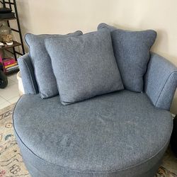Dark Blue Large Barrel Chair 