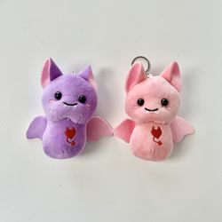 Bundle of 2 Purple and Pink Plush Bat Keychain Plush Toys