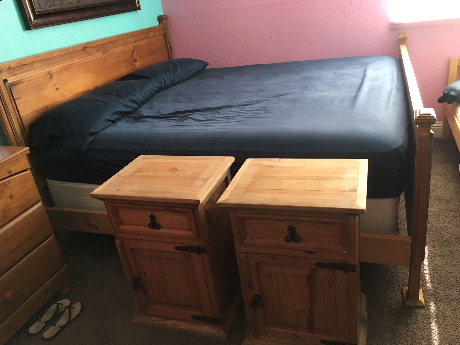 King size bed frame with two night stands