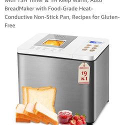 19-in-1 Stainless Steel Bread Maker With Smart Dual Heaters, Quiet Bread Machine with 15H Timer & 1H Keep Warm, Auto BreadMaker with Food-Grade Heat-C