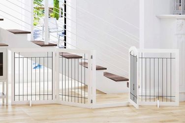 SPIRICH 96-inch Extra Wide 30-inches Tall Dog Gate with Door Walk Through, 96”W x 30”H
