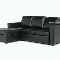 Luigi Full Pullout Sofa Chaise in Black, Right Facing