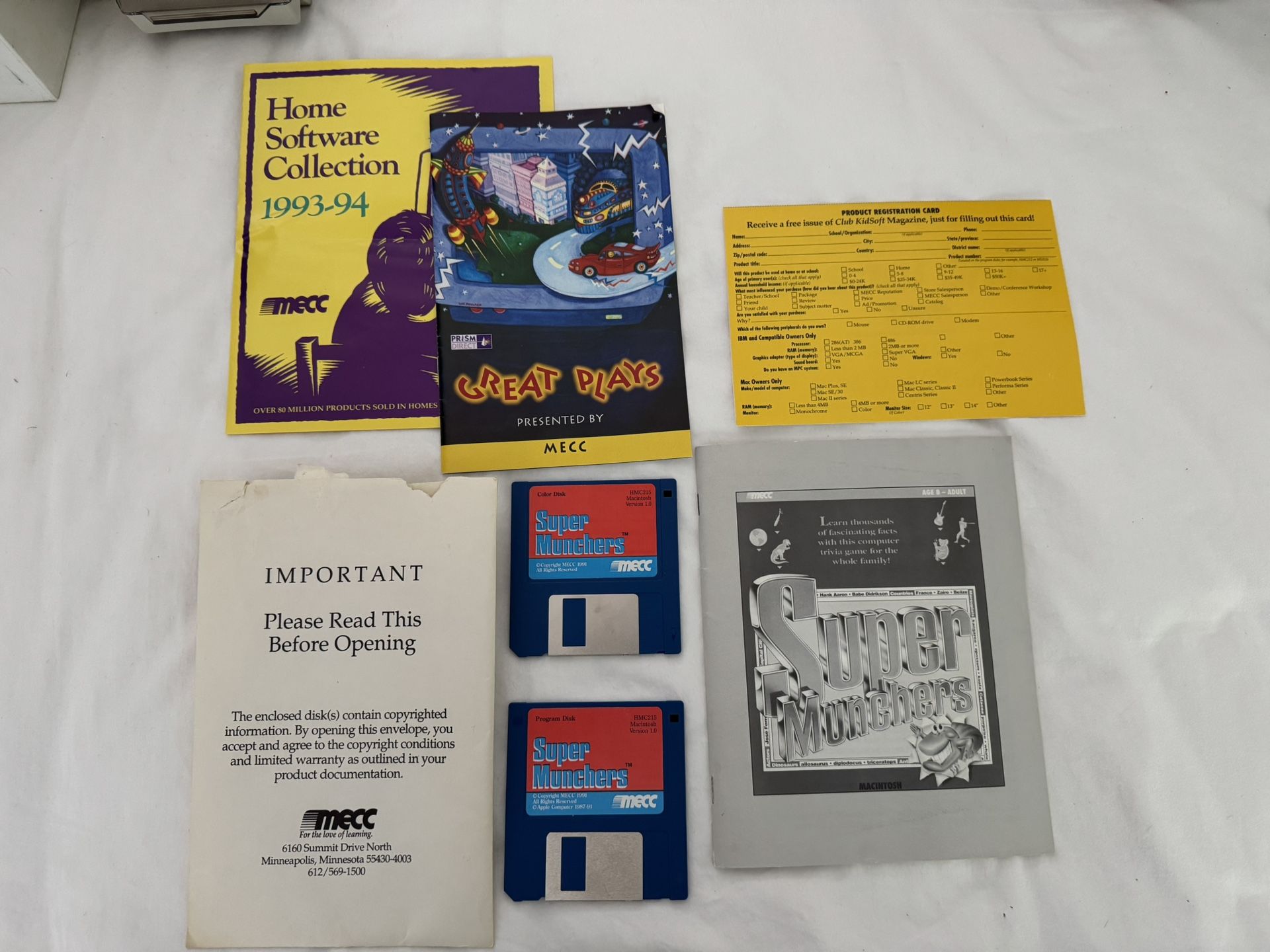 Vintage Macintosh MECC Super Munchers Game – Disks, Manual & Card